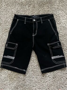 True Luck Men's Black Cargo Shorts with White Contrast Stitching